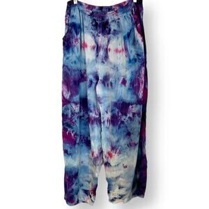 Hand tie dyed pajama pants lounge pants purple L